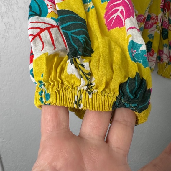 Boden Yellow Tropical Leaf Floral Print Cotton V-Neck Blouse W0702 Womens 10 - Picture 3 of 5